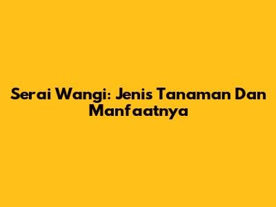 Serai Wangi: Jenis Tanaman Dan Manfaatnya